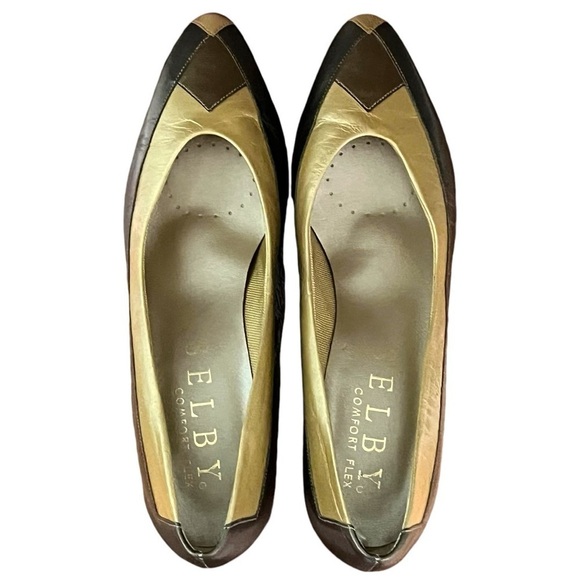 Elby Comfort Flex Vintage 80s Metallic leather kitten heel slip-on dress shoes